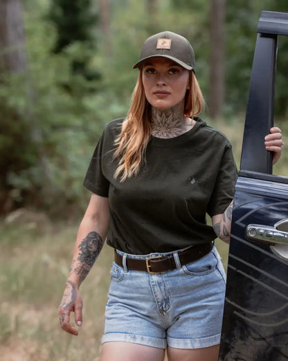 Woman in casual outdoor attire from New Forest T-Shirt 2-Pack forest clothing