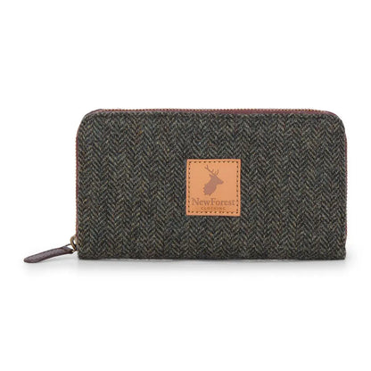Gray herringbone wallet in a stylish New Forest Tweed Purse for everyday elegance