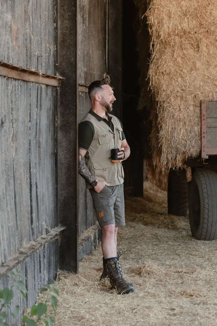 Man in outdoor attire wearing the New Forest V-Neck Explorer Gilet in nature