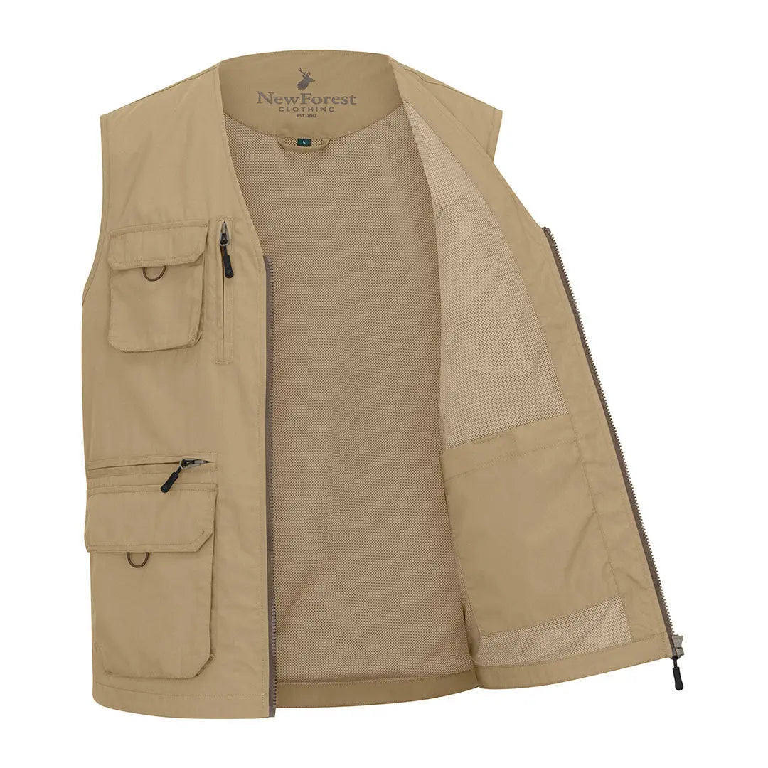 Open tan utility vest from the New Forest V-Neck Explorer Gilet collection