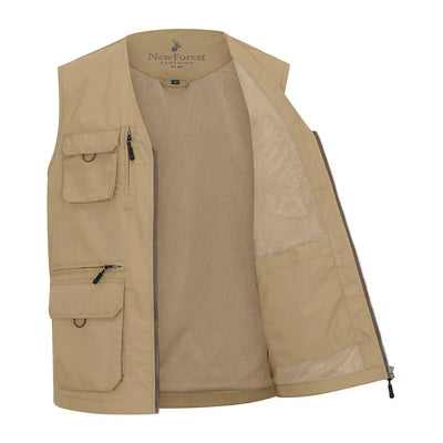 Open tan utility vest from the New Forest V-Neck Explorer Gilet collection