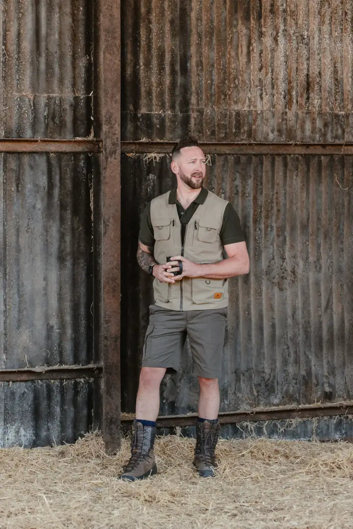 Man in outdoor attire wearing the New Forest V-Neck Explorer Gilet in nature