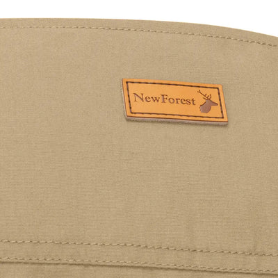 Khaki fabric with leather logo patch on a New Forest V-Neck Explorer Gilet