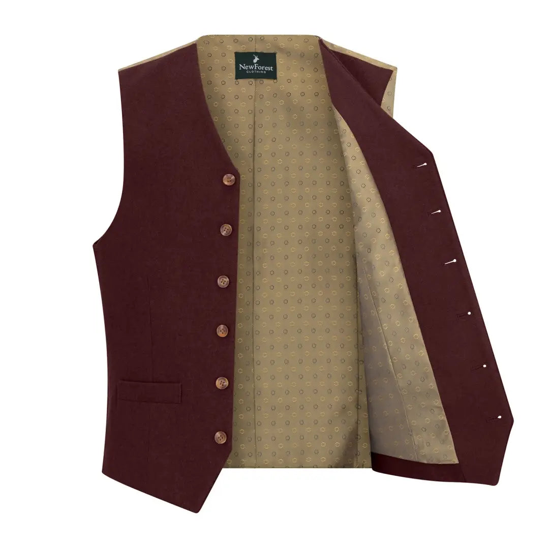 Open burgundy forest wool mix waistcoat from New Forest Wool Mix Waistcoat collection