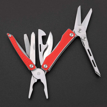 NexTool Flagship Mini multi tool with red silver design, pliers, knife, scissors