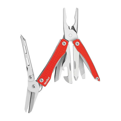 NexTool Flagship Mini multitool with red silver tools like pliers knife