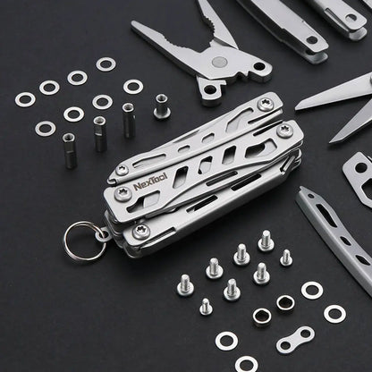NexTool Flagship Mini Multi Tool: silver multi-tool with tools and screws for outdoors hunting