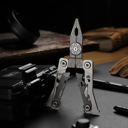 NexTool Silver EDC multi-tool pliers with Damascus steel handle for hunting outdoors