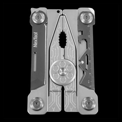 NexTool Silver EDC multi-tool with black accents and gear design for outdoors hunting gear