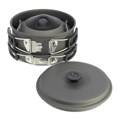 Compact NGT Aluminium Outdoor Cook Set with stacked pots and lid for easy camping