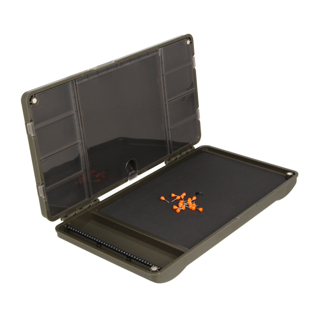 Open NGT XPR PLUS Box with orange fishing lures, perfect compact tackle box designed to hold readymade hair