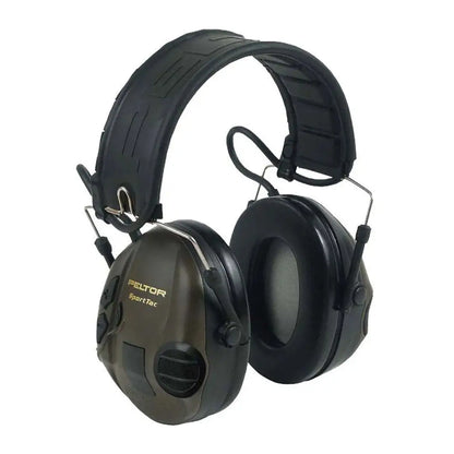 Black and olive green Peltor SportTac hearing protector with level dependent sound amplification