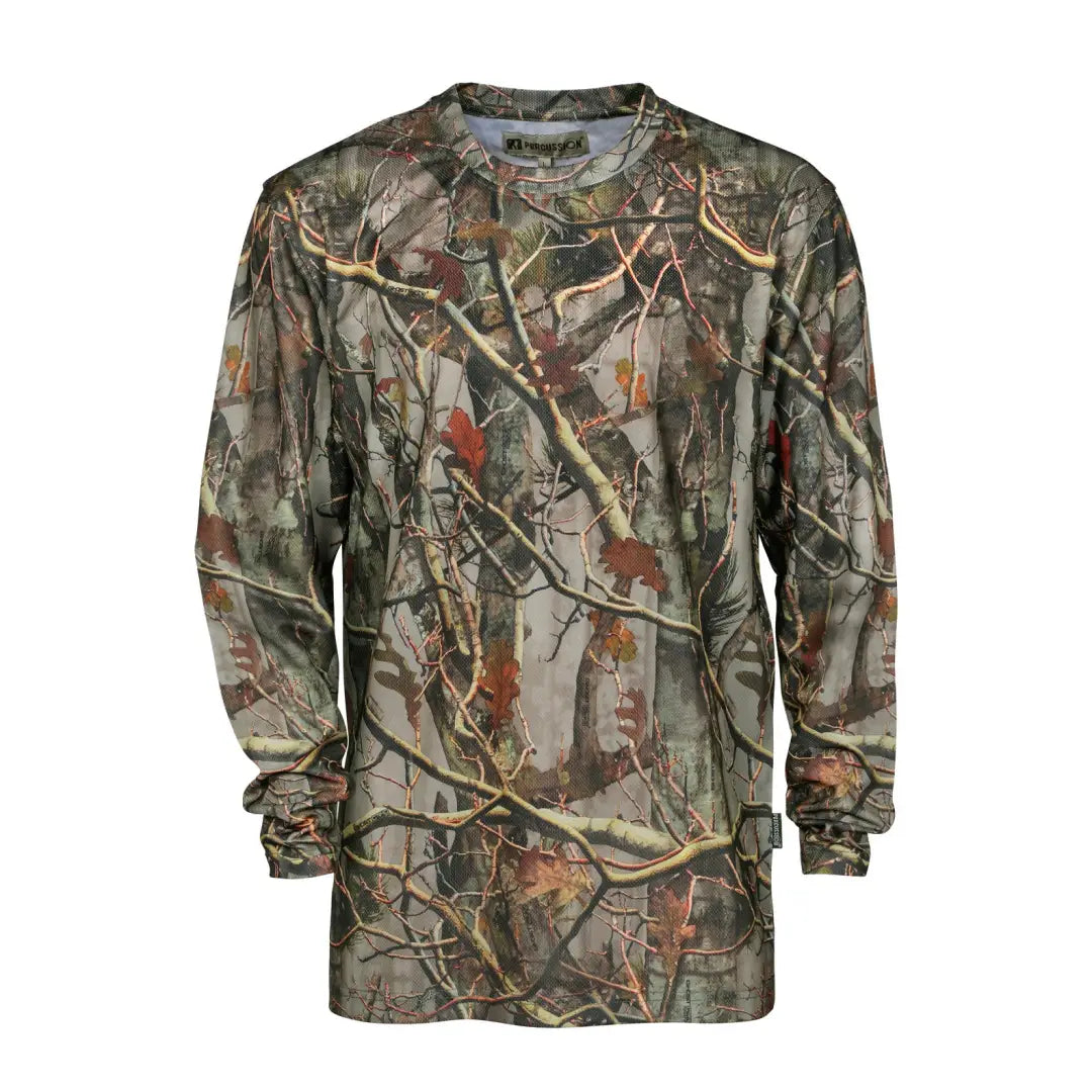 Camouflage long-sleeved Ghostcamo shirt from Percussion featuring woodland pattern design