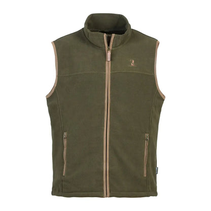 Olive green Percussion Scotland fleece vest with zipper and side pockets