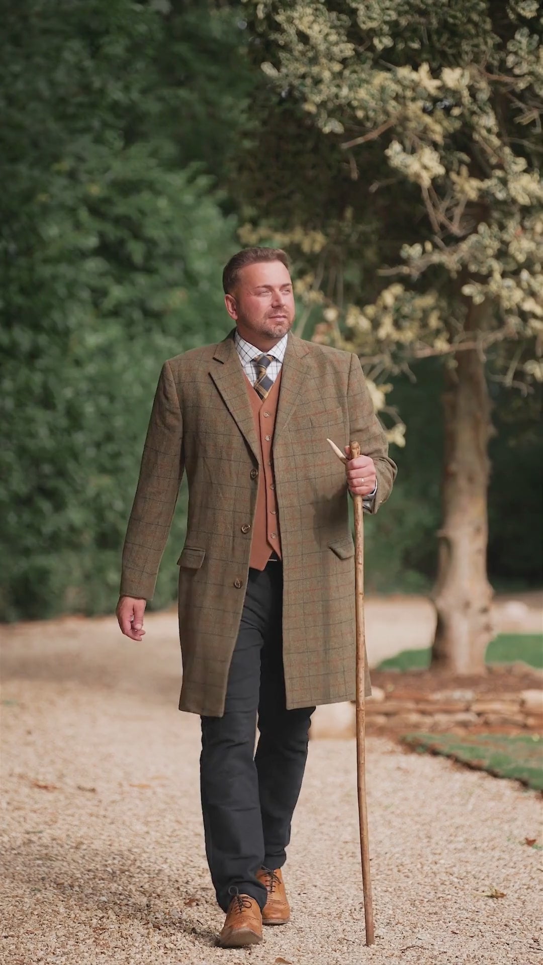 Load video: New Forest Goodwood Tweed Long Coat