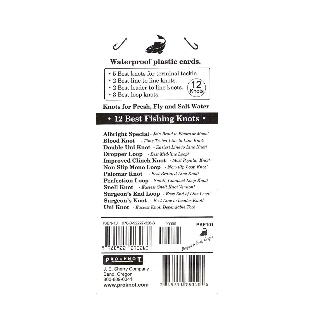 Waterproof plastic cards showing 12 essential fishing knots for easy knot tying