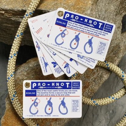 Instructional cards for outdoor knots including trucker’s hitch and tautline hitch from Pro Knot Outdoor Knots