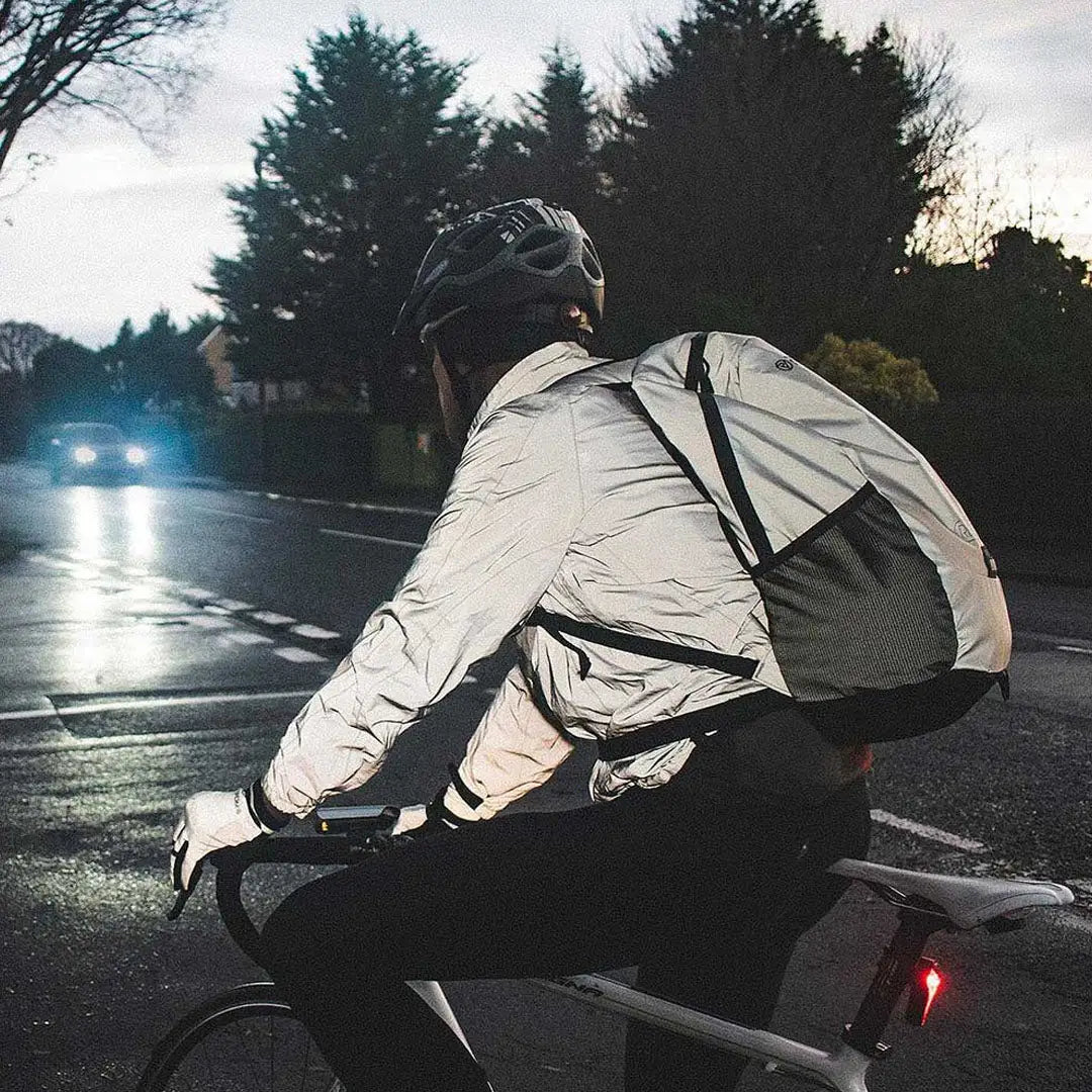 Proviz Reflect360 silver reflective jacket with black accents for cycling commuting