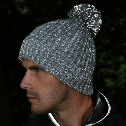 Gray knit bobble beanie with silver pom-pom for country clothing hunting