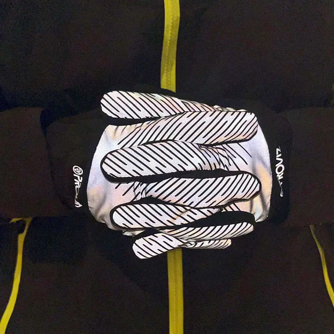 Proviz Reflect360 lightweight running gloves in black and white reflective design with diagonal stripes