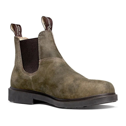 Olive green suede Redback Whistler Dress Boot with brown leather accents and rubber sole