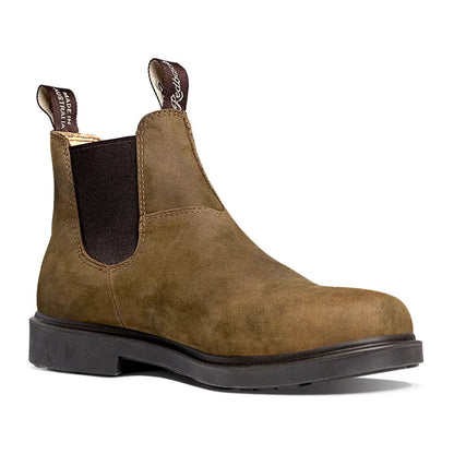 Olive green suede Chelsea boot from Redback Whistler Dress range with brown leather accents and rubber sole