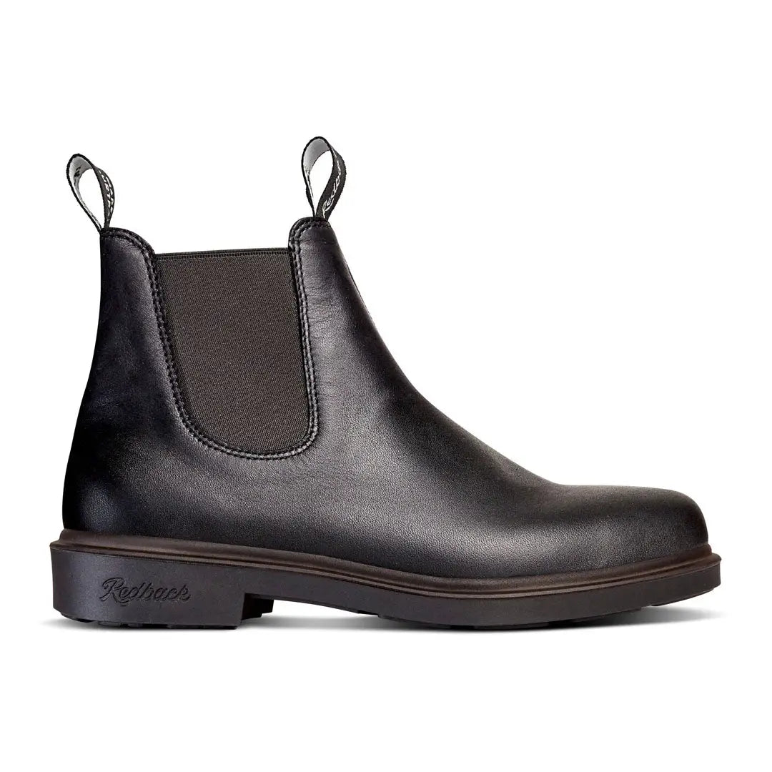 Black leather Redback Whistler Dress Boots with elastic sides and rubber sole