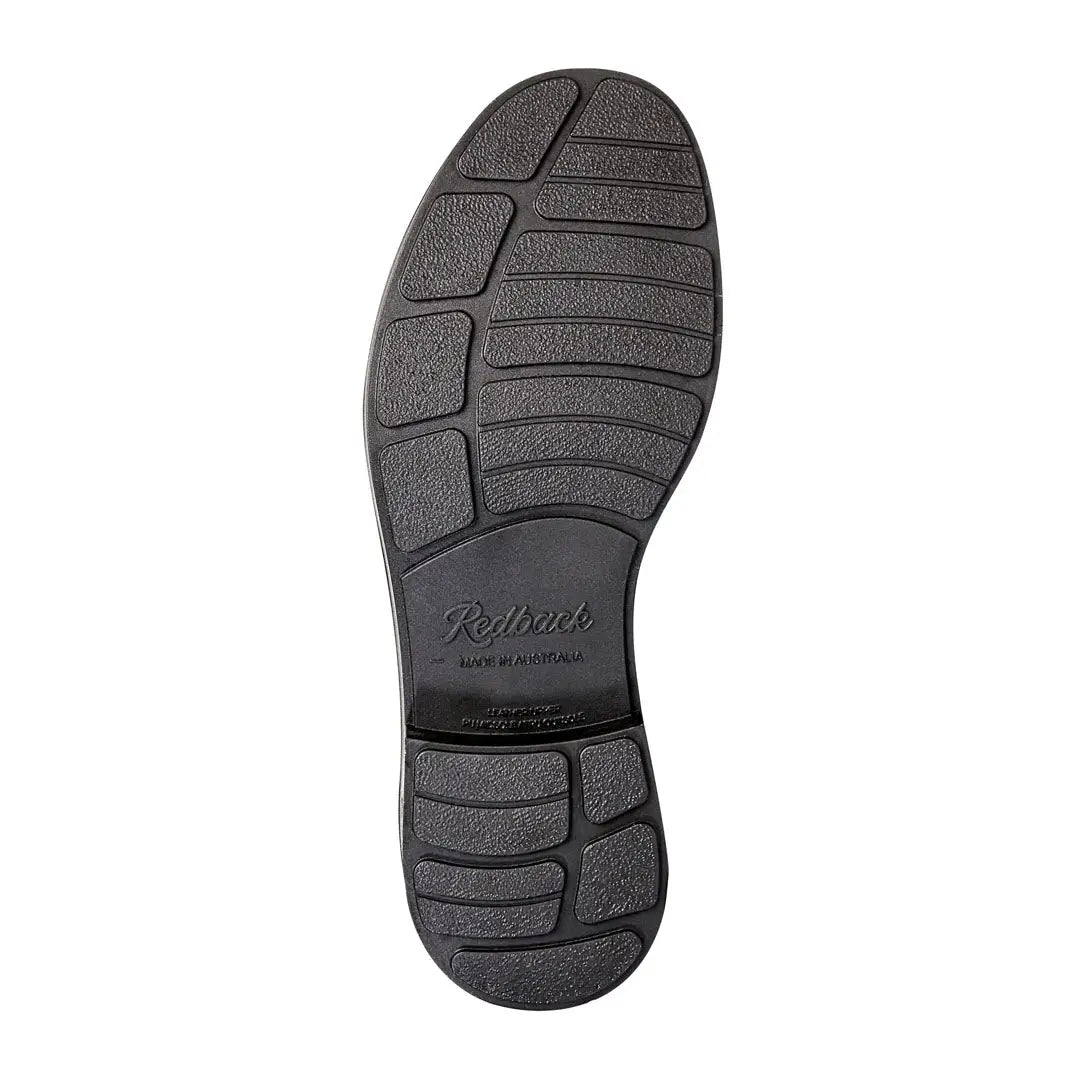 Black leather sole with textured pattern and Redback logo from the classic Redback range