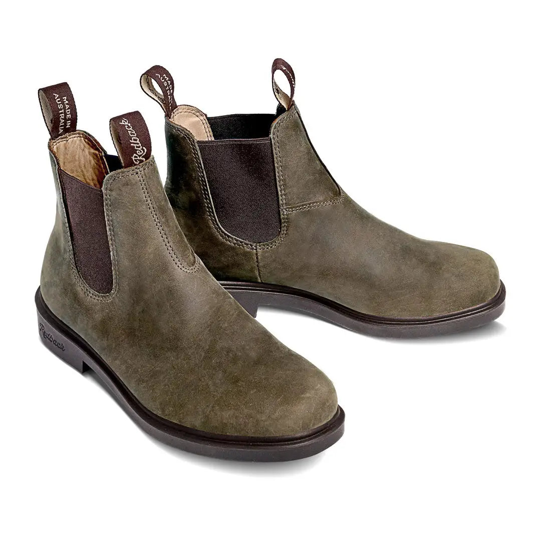 Olive green suede Chelsea boots from Redback Whistler Dress range with brown leather accents