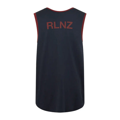 Sleeveless navy blue slider singlet with red trim, perfect for country clothing and hunting