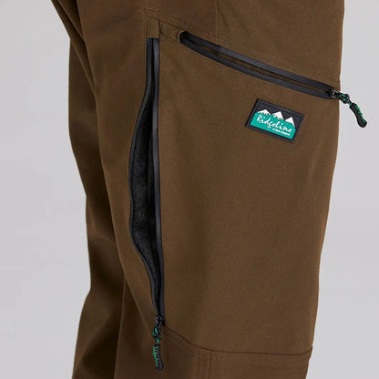 Ridgeline Cambrian Trousers in brown with zippered pockets, ideal for extreme weather