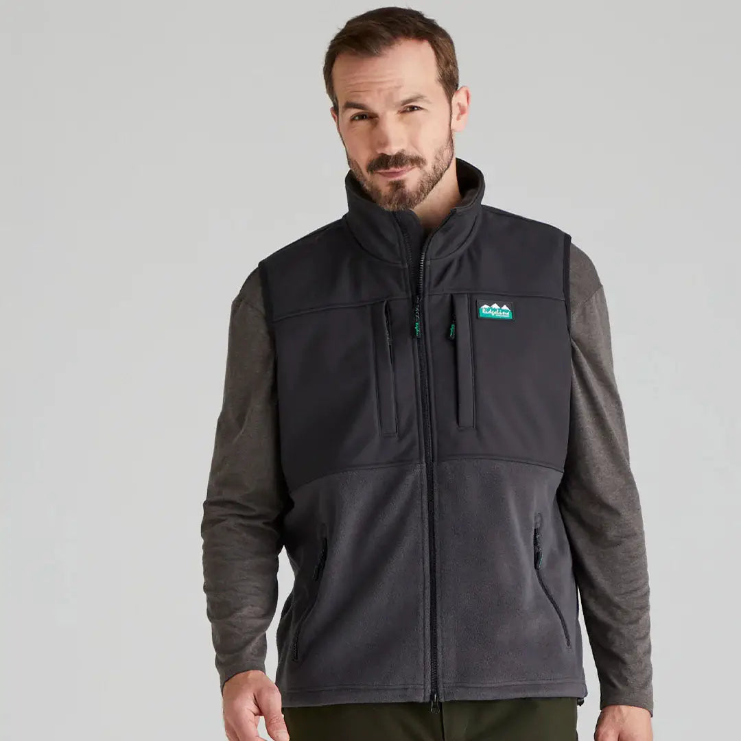 Gray softshell vest from Ridgeline Hybrid Fleece for arms moving freely
