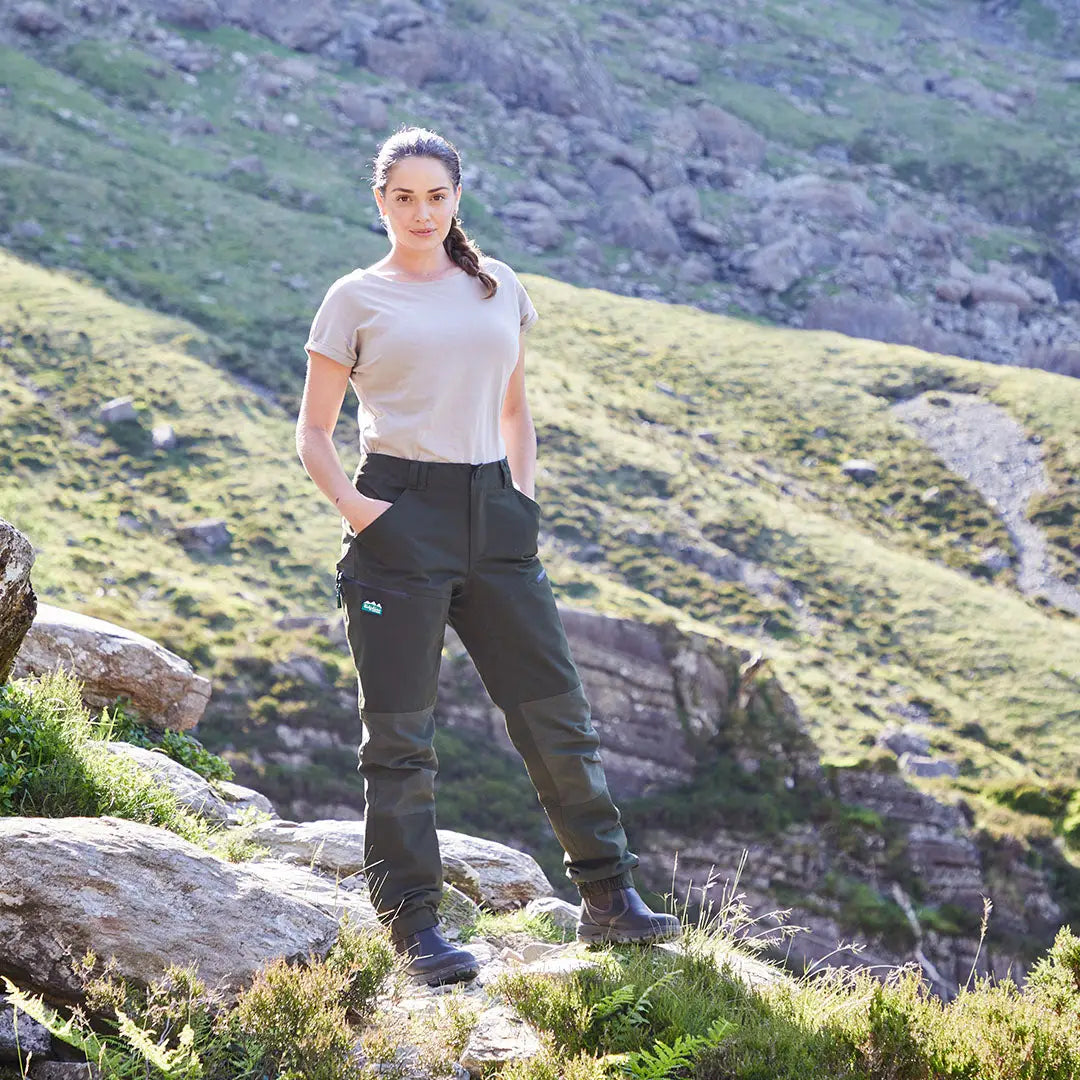 Woman wearing Ridgeline Ladies Cambrian Trousers for all-day wear in worst weather