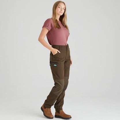 Woman wearing brown Ridgeline Ladies Cambrian Trousers and boots perfect for harsh weather