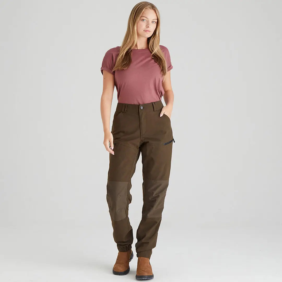 Woman in Ridgeline Ladies Cambrian Trousers perfect for harsh weather conditions