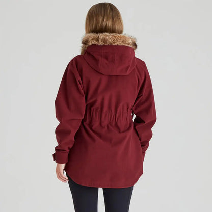 Burgundy hooded parka with faux fur trim from Ridgeline Ladies Monsoon Nordic Smock
