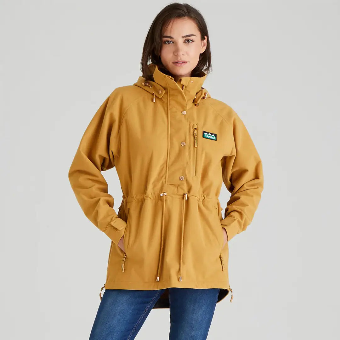 Mustard-colored hooded anorak from Ridgeline Ladies Monsoon Nordic Smock collection
