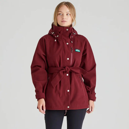 Maroon belted hooded jacket from Ridgeline Ladies Monsoon Nordic Smock collection