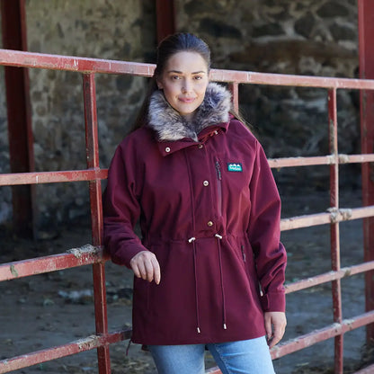 Burgundy hooded parka with fur trim from the Ridgeline Ladies Monsoon Nordic Smock collection