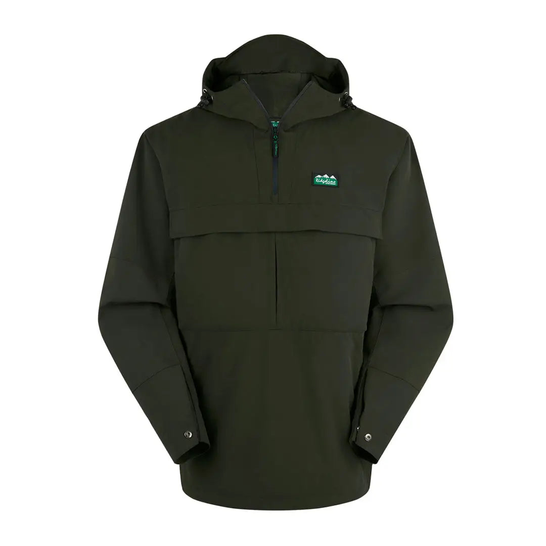 Dark green Cambrian Smock hooded anorak with zipper and colorful logo for country clothing and hunting