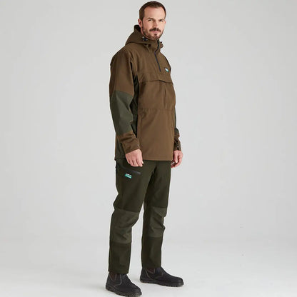Man wearing brown and green outdoor clothing in Ridgeline Mens Cambrian Smock for hunting or country style