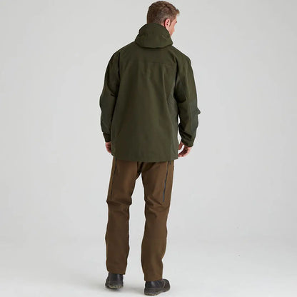 Man in green Cambrian Smock and brown pants, perfect country clothing for hunting
