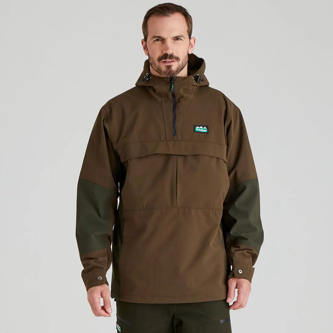 Brown and green Cambrian Smock in country clothing, great for hunting