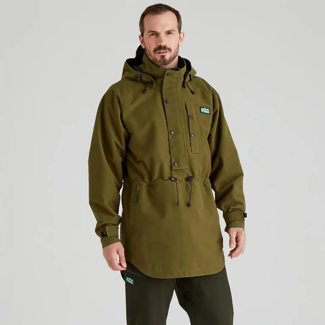 Olive green Ridgeline Mens Monsoon Classic Smock hooded anorak for rain protection