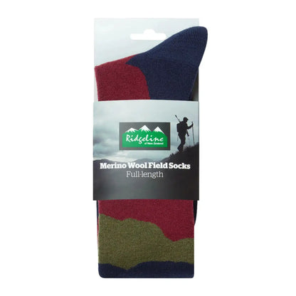 Packaged Ridgeline Merino Wool Socks Full Length made from cozy merino wool