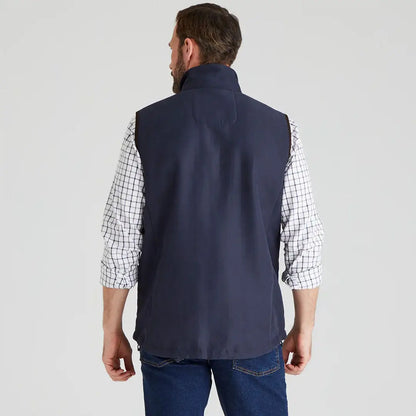 Man wearing Ridgeline Monarch Gilet in navy for outdoor adventure style
