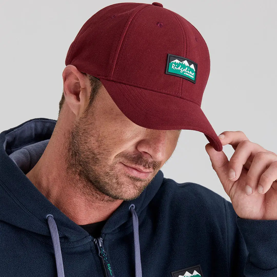Maroon Ridgeline Monsoon Classic Cap with green and white mountain logo