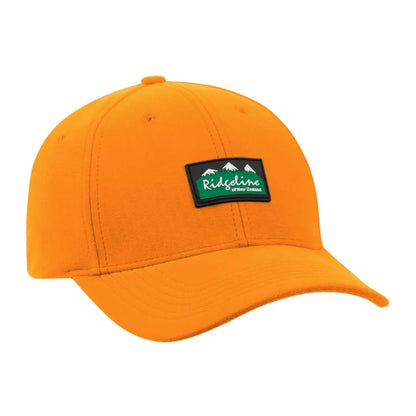 Orange Ridgeline Monsoon Classic Cap with green logo and adjustable strap outdoors