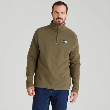 Olive green fleece pullover made from highly functional polyester fleece for outdoor wear