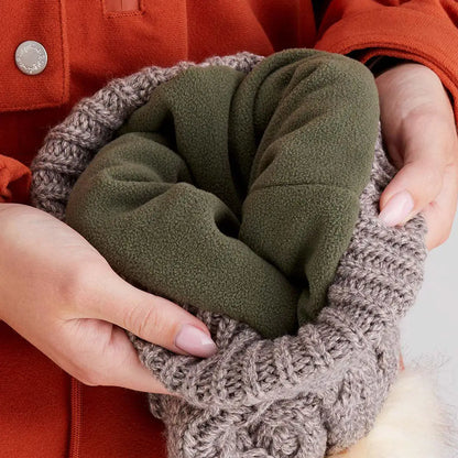 Knitted beige Ridgeline Nordic Fleck Bobble Hat with dark green fleece lining